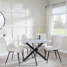 Chopstick Grey Glass and Black Metal 4 Seater Round Dining Set - 4 Corona Beige Fabric Chairs-2
