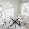 Clearance - Chopstick Grey Glass and Black Metal 4 Seater Round Dining Set - 4 Corona Beige Fabric Chairs-2