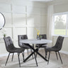 Clearance - Chopstick Grey Glass and Black Metal 4 Seater Round Dining Set - 4 Corona Grey Fabric Chairs-9