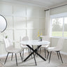 Clearance - Chopstick White Glass and Black Metal 4 Seater Round Dining Set - 4 Corona Beige Fabric Chairs-2