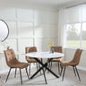 Clearance - Chopstick White Glass and Black Metal 4 Seater Round Dining Set - 4 Corona Brown Fabric Chairs