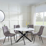 Clearance - Chopstick White Glass and Black Metal 4 Seater Round Dining Set - 4 Corona Camel Fabric Chairs-3