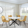 Clearance - Chopstick White Glass and Black Metal 4 Seater Round Dining Set - 4 Corona Yellow Fabric Chairs-6