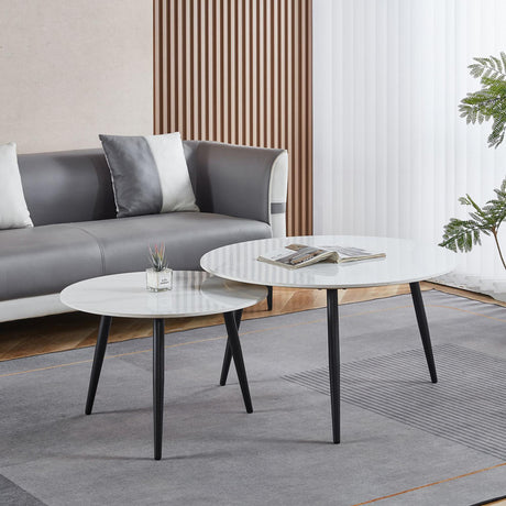 Glade White Round Ceramic Coffee Table (Set of 2)-2