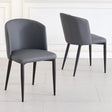 Deco Dark Grey Leather Dining Chair with Black Legs