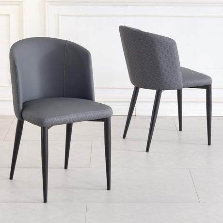 Deco Dark Grey Leather Dining Chair with Black Legs