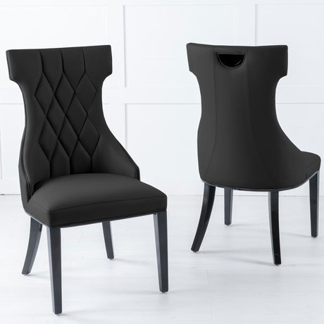 Mimi Black Leather Large High Back Dining Chair with Black Legs