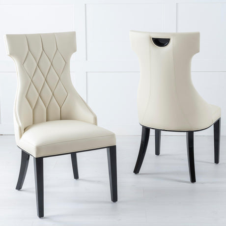 Mimi Cream Leather Large High Back Dining Chair with Black Legs-2