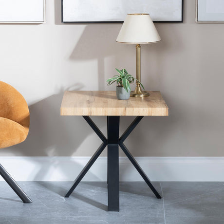 Ezra Oak Square End Table with Black Spider Legs-2