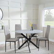 Clearance - Chopstick Grey Glass and Black Metal 4 Seater Round Dining Set - 4 Metro Beige Leather Chairs with Black Legs