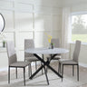 Clearance - Chopstick Grey Glass and Black Metal 4 Seater Round Dining Set - 4 Metro Beige Leather Chairs with Black Legs