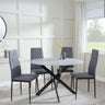 Clearance - Chopstick Grey Glass and Black Metal 4 Seater Round Dining Set - 4 Metro Grey Leather Chairs with Black Legs-2