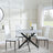 Clearance - Chopstick Grey Glass and Black Metal 4 Seater Round Dining Set - 4 Metro White Leather Chairs with Black Legs-4