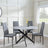 Clearance - Chopstick Grey Glass and Black Metal 4 Seater Round Dining Set - 4 Lido Dark Grey Fabric Chairs with Black Legs-4