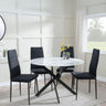 Clearance - Chopstick White Glass and Black Metal 4 Seater Round Dining Set - 4 Lido Black Fabric Chairs with Black Legs-3