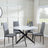 Clearance - Chopstick White Glass and Black Metal 4 Seater Round Dining Set - 4 Lido Dark Grey Fabric Chairs with Black Legs-4