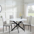 Clearance - Chopstick White Glass and Black Metal 4 Seater Round Dining Set - 4 Lido Sand Fabric Chairs with Black Legs