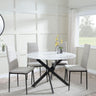 Clearance - Chopstick White Glass and Black Metal 4 Seater Round Dining Set - 4 Lido Sand Fabric Chairs with Black Legs