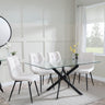 Clearance - Chopstick Clear Glass and Black Metal Dining Set - Corona Beige Fabric Chairs-3