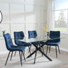 Clearance - Chopstick Clear Glass and Black Metal Dining Set - Corona Blue Fabric Chairs-5