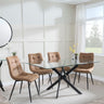 Clearance - Chopstick Clear Glass and Black Metal Dining Set - Corona Brown Fabric Chairs-9