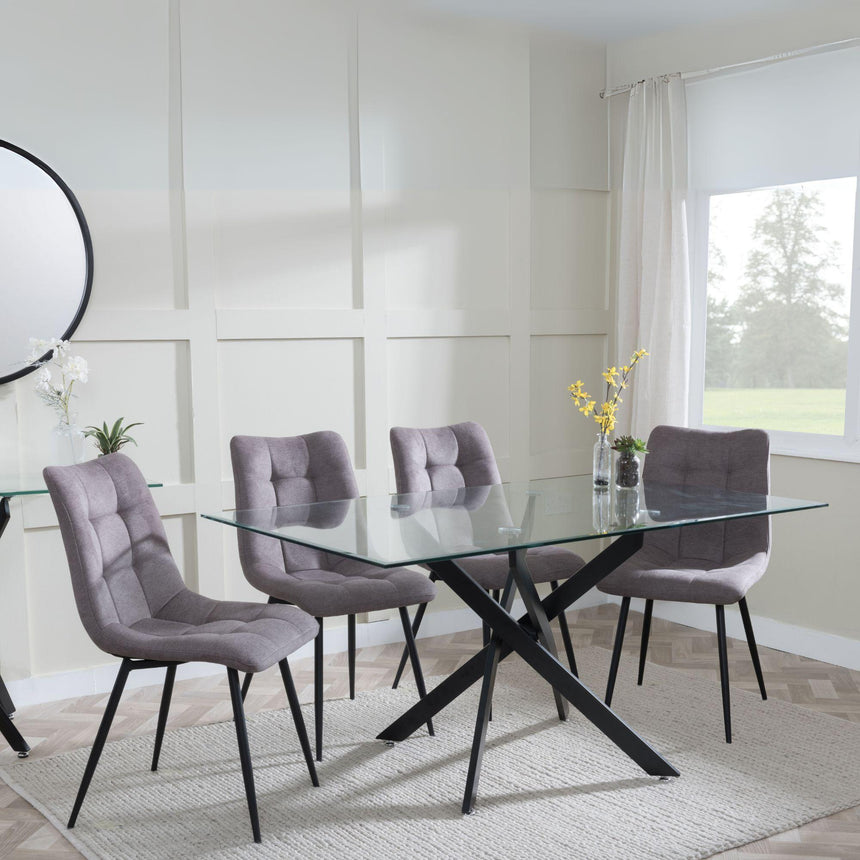 Clearance - Chopstick Clear Glass and Black Metal Dining Set - Corona Camel Fabric Chairs-4