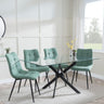 Clearance - Chopstick Clear Glass and Black Metal Dining Set - Corona Green Fabric Chairs-2