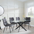 Clearance - Chopstick Clear Glass and Black Metal Dining Set - Corona Grey Fabric Chairs