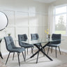 Clearance - Chopstick Clear Glass and Black Metal Dining Set - Corona Light Grey Fabric Chairs-8