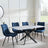 Clearance - Chopstick Grey Glass and Black Metal Dining Set - Corona Blue Fabric Chairs-2