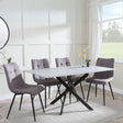 Clearance - Chopstick Grey Glass and Black Metal Dining Set - Corona Camel Fabric Chairs