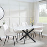 Clearance - Chopstick White Glass and Black Metal Dining Set - Corona Beige Fabric Chairs-3