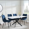 Clearance - Chopstick White Glass and Black Metal Dining Set - Corona Blue Fabric Chairs-5