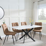 Clearance - Chopstick White Glass and Black Metal Dining Set - Corona Brown Fabric Chairs-8