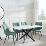 Clearance - Chopstick White Glass and Black Metal Dining Set - Corona Green Fabric Chairs-7