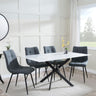 Clearance - Chopstick White Glass and Black Metal Dining Set - Corona Light Grey Fabric Chairs-8