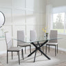 Clearance - Chopstick Clear Glass and Black Metal Dining Set - Metro Beige Leather Chairs with Black Legs