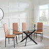 Clearance - Chopstick Clear Glass and Black Metal Dining Set - Metro Burnt Orange Leather Chairs with Black Legs-2