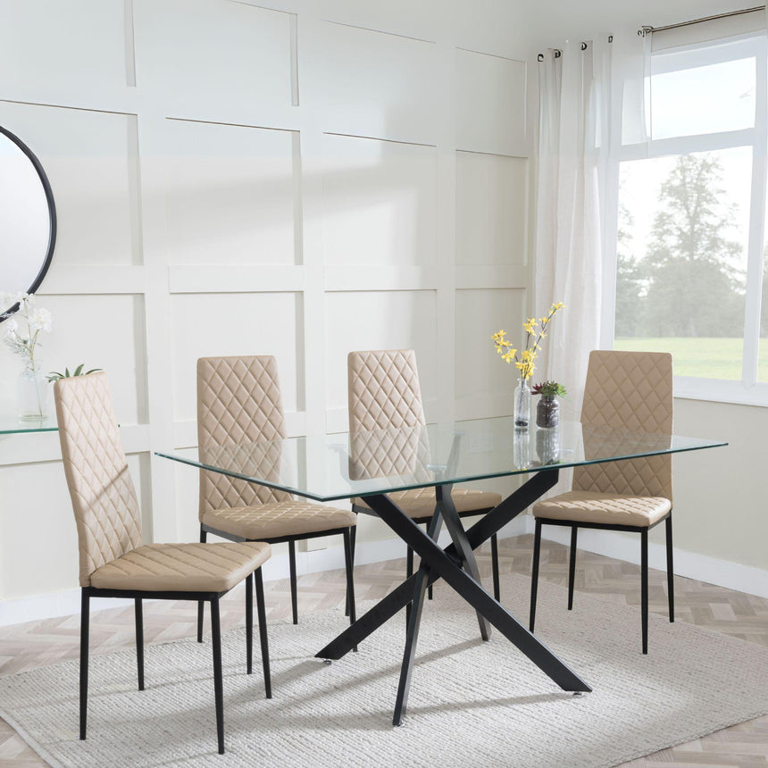 Clearance - Chopstick Clear Glass and Black Metal Dining Set - Metro Cappuccino Leather Chairs with Black Legs-6