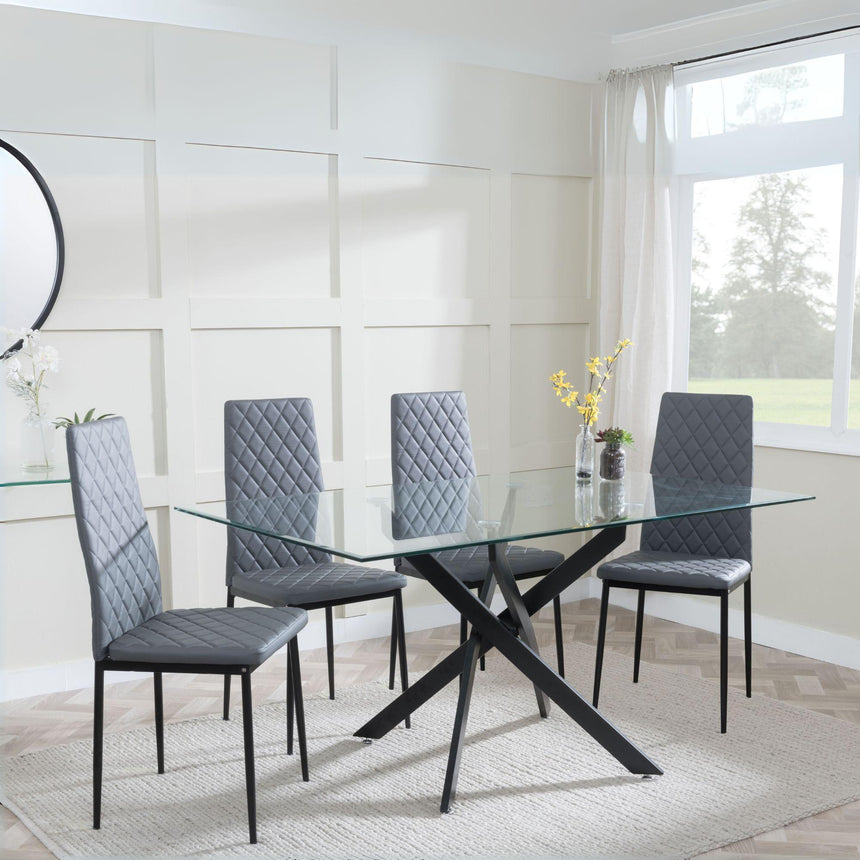 Clearance - Chopstick Clear Glass and Black Metal Dining Set - Metro Grey Leather Chairs with Black Legs-3