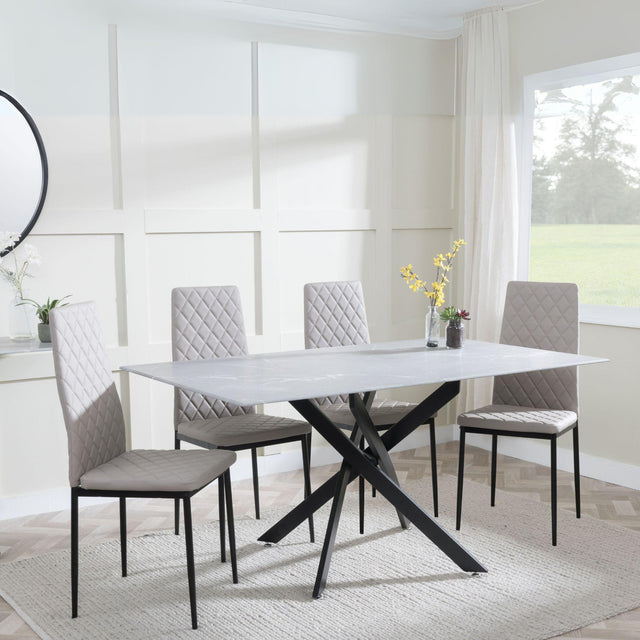 Clearance - Chopstick Grey Glass and Black Metal Dining Set - Metro Beige Leather Chairs with Black Legs