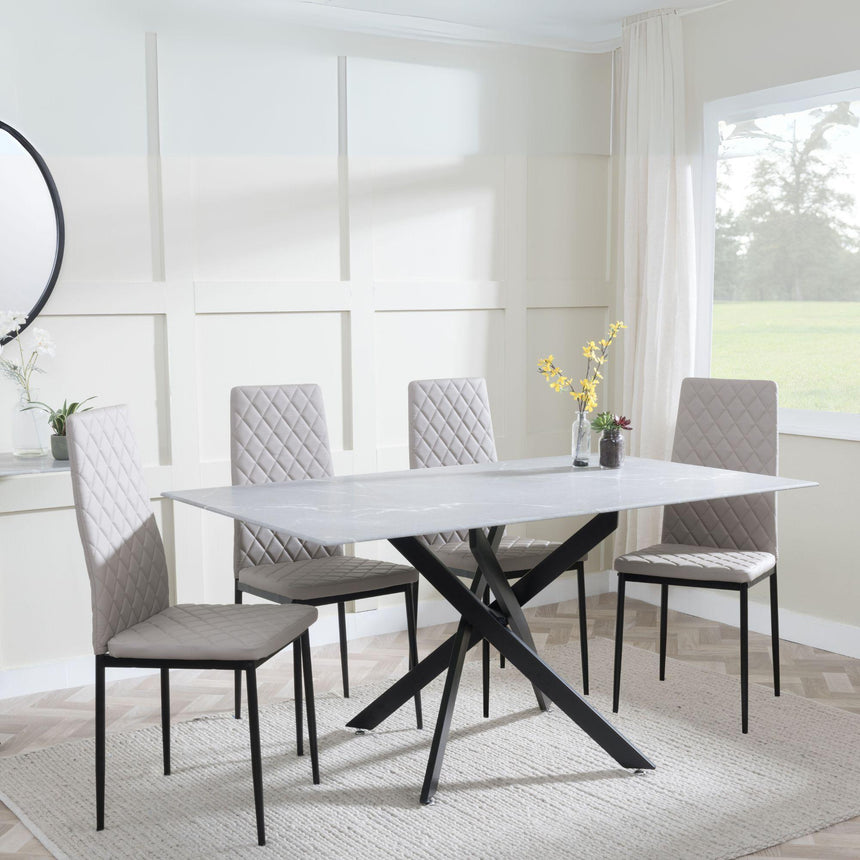 Clearance - Chopstick Grey Glass and Black Metal Dining Set - Metro Beige Leather Chairs with Black Legs-5
