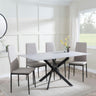 Clearance - Chopstick Grey Glass and Black Metal Dining Set - Metro Beige Leather Chairs with Black Legs-5