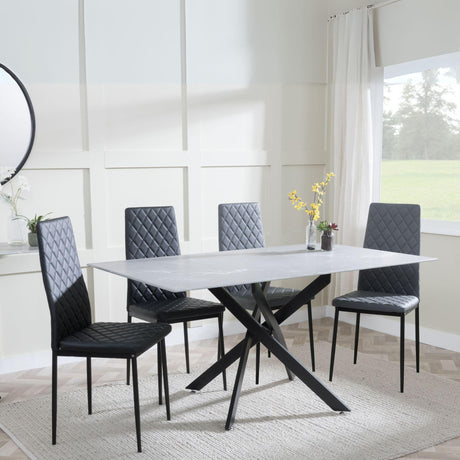 Clearance - Chopstick Grey Glass and Black Metal Dining Set - Metro Black Leather Chairs with Black Legs-2