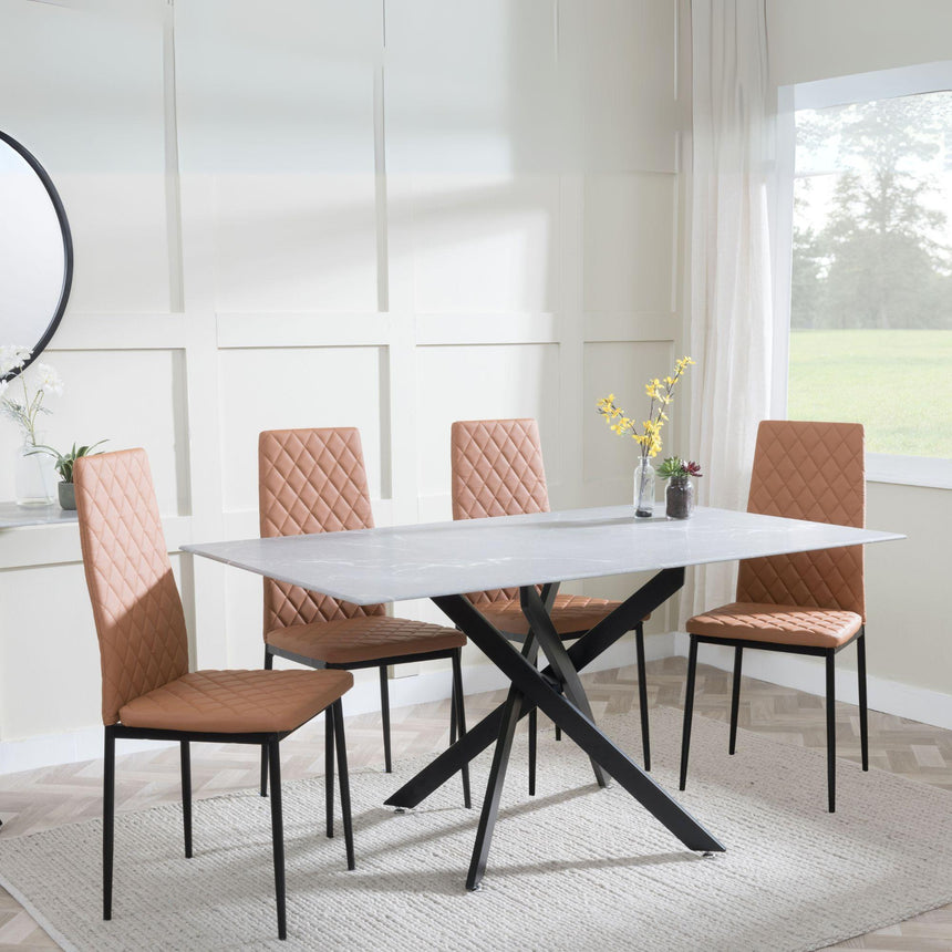 Clearance - Chopstick Grey Glass and Black Metal Dining Set - Metro Burnt Orange Leather Chairs with Black Legs-6