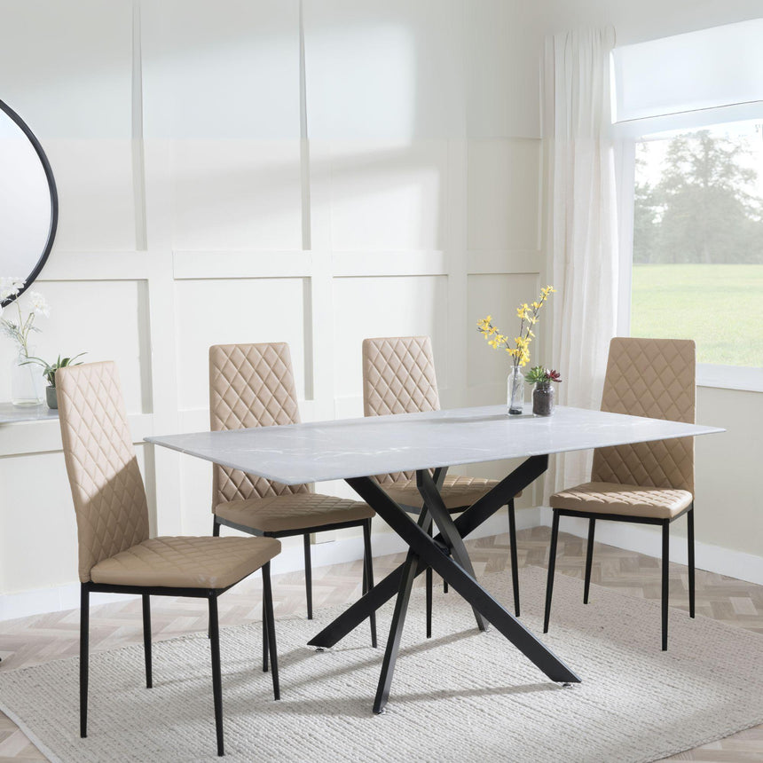 Clearance - Chopstick Grey Glass and Black Metal Dining Set - Metro Cappuccino Leather Chairs with Black Legs-6