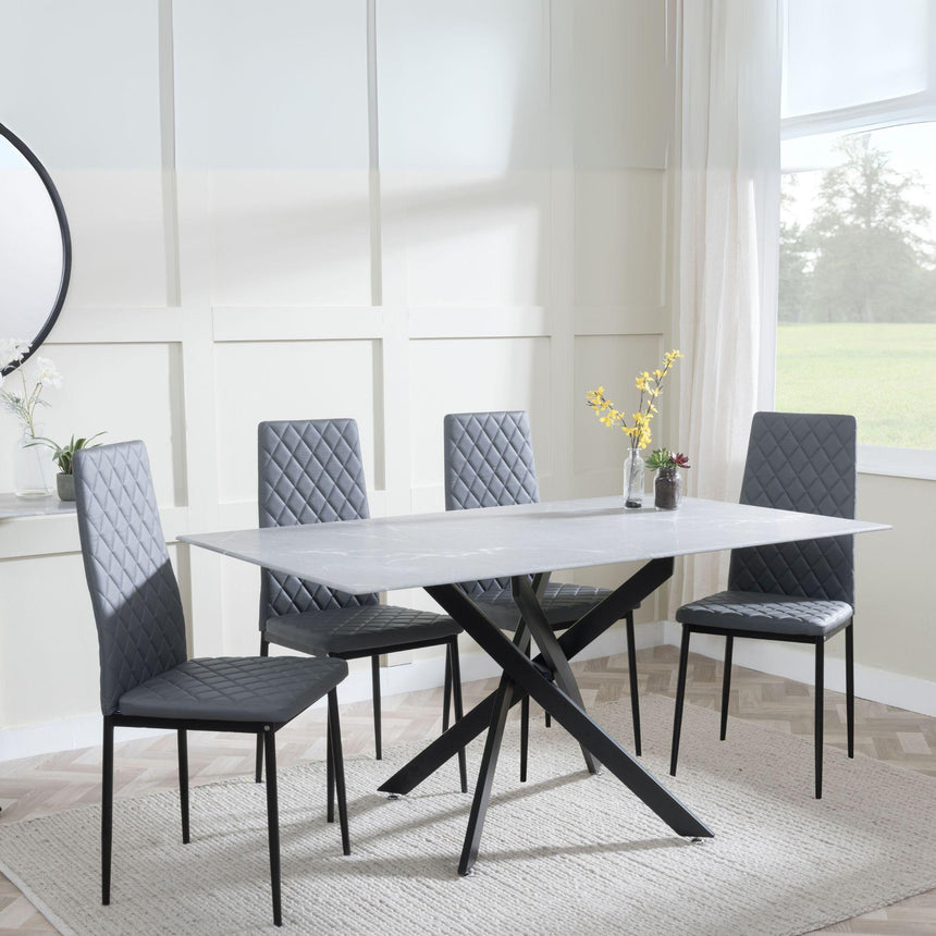 Clearance - Chopstick Grey Glass and Black Metal Dining Set - Metro Grey Leather Chairs with Black Legs-3