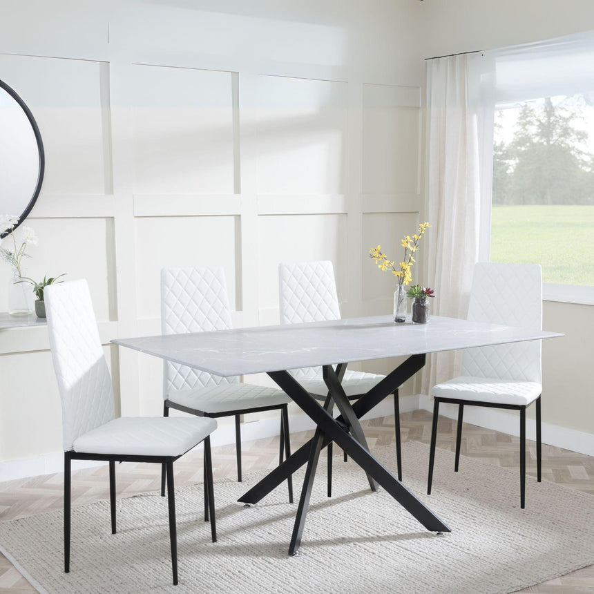 Clearance - Chopstick Grey Glass and Black Metal Dining Set - Metro White Leather Chairs with Black Legs-4