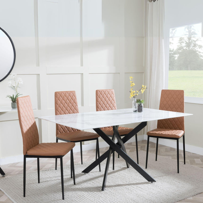 Clearance - Chopstick White Glass and Black Metal Dining Set - Metro Burnt Orange Leather Chairs with Black Legs-6