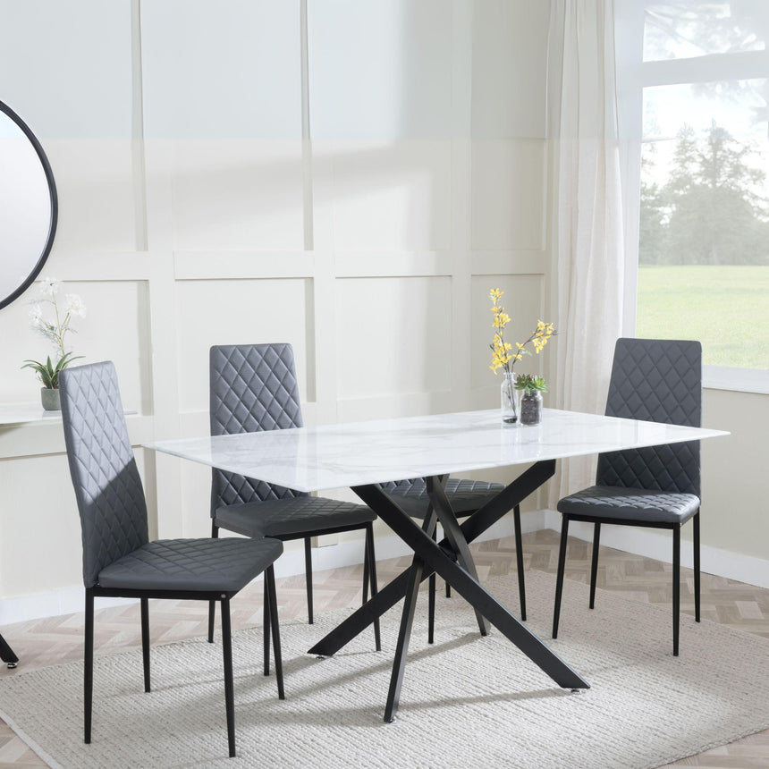 Ashley White Glass and Black Metal Dining Set - Novato Leather Dining Chairs